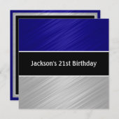 Invitation Masculine Blue Silver Stripes Party (Devant / Derrière)
