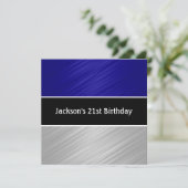 Invitation Masculine Blue Silver Stripes Party (Debout devant)