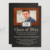 Invitation Masculine Boys Cuir Bois Monogramme Graduation (Devant / Derrière)