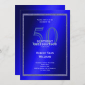 Invitation Masculine Cadre bleu et Parties scintillant 50e an (Devant / Derrière)