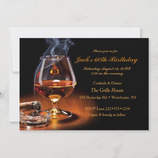 Invitation Masculine Cigares et Brandy Cognac Snifter Monogra (Devant)