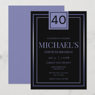 Invitation Masculine moderne Bleu & Noir 40e anniversaire