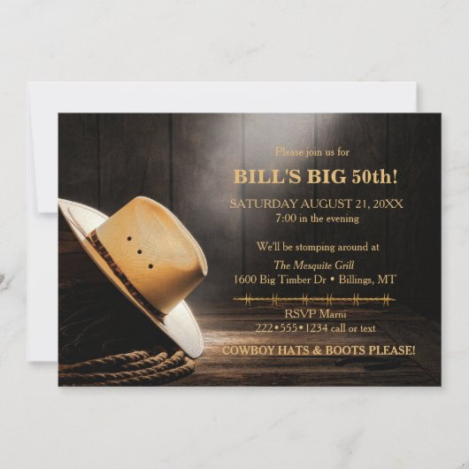 Invitation Masculine Russe Cowboy Casquette corde Bois Ouest (Devant)