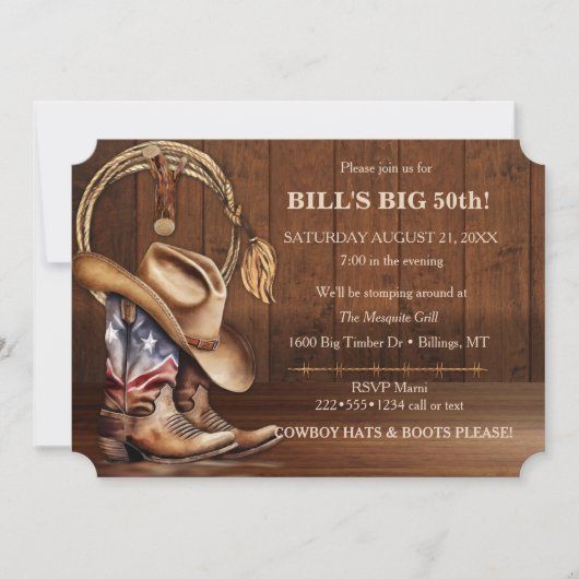 Invitation Masculine Russe Cowboy Casquettes Bottes Bois West (Devant)