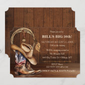 Invitation Masculine Russe Cowboy Casquettes Bottes Bois West (Devant / Derrière)