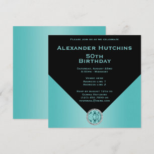 Invitation Masculine sophistiquée Noir & Aqua Anniversaire