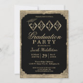 Invitation Masculine Vintage Noir et Or Graduation (Devant)