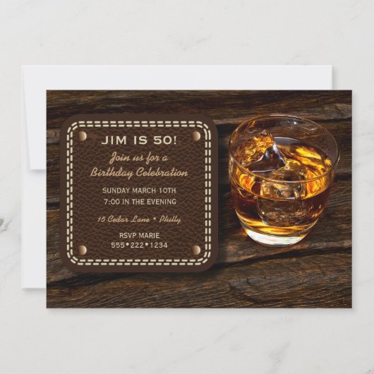 Invitation Masculine Whiskey Scotch Cuir en bois (Devant)