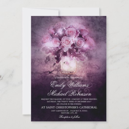 Invitation Mason bocal avec mariage à cordes roses (Devant)