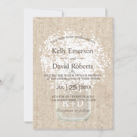 Invitation Mason du souffle du bébé du Mariage rustique Jar (Devant)