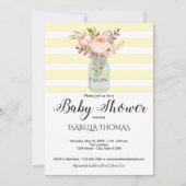 Invitation Mason Fleurs Jar Baby shower rayures Jaunes (Devant)