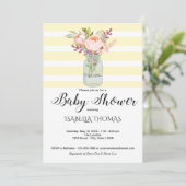 Invitation Mason Fleurs Jar Baby shower rayures Jaunes (Debout devant)