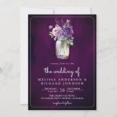 Invitation Mason floral violet foncé Jar QR Code Moody Mariag (Devant)