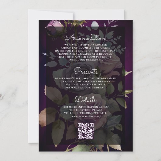 Invitation Mason floral violet foncé Jar QR Code Moody Mariag (Dos)