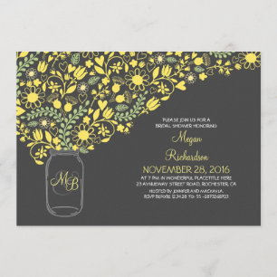 Invitation mason gris jaune floral jar mignon douche nuptiale