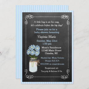 Invitation Mason Jar aux fleurs bleues Baby shower de campagn