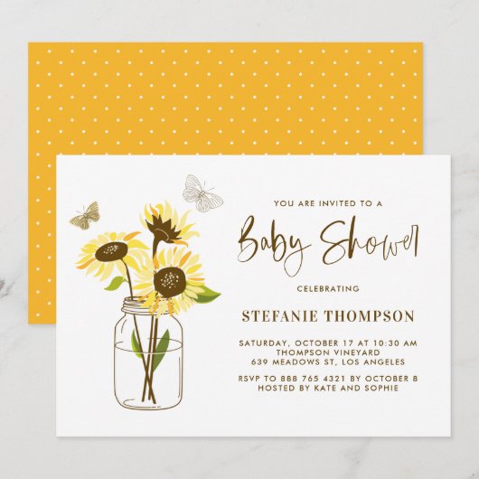 Invitation Mason Jar avec Baby shower de tournesol jaune (Devant / Derrière)