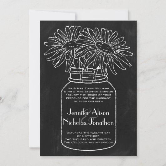 Invitation Mason Jar avec marguerites sur le Mariage de table (Devant)