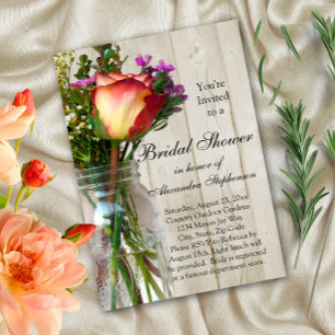 Invitation Mason Jar avec Rose/Invitation Fête des mariées Fl