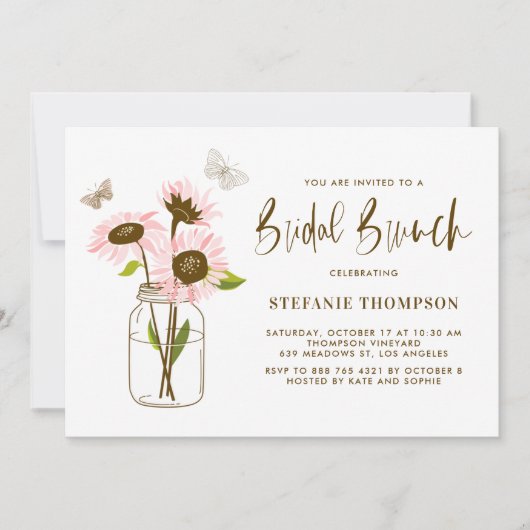 Invitation Mason Jar avec tournesol rose Brunch nuptial (Devant)