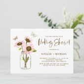 Invitation Mason Jar avec Wedding shower de tournesols roses (Debout devant)