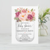 Invitation Mason jar baby shower Pink floral country chic (Debout devant)