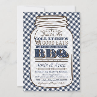 Invitation Mason Jar BBQ, Couples Douche Marine Bl