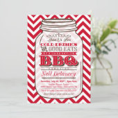 Invitation Mason Jar BBQ Graduation Invitation, Chevron Red (Debout devant)
