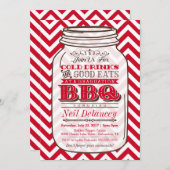 Invitation Mason Jar BBQ Graduation Invitation, Chevron Red (Devant / Derrière)