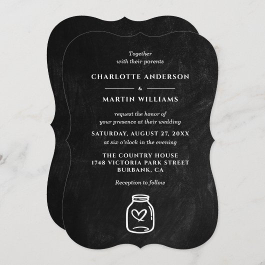 Invitation Mason Jar Black Chalkboard Mariage campagnard rust (Devant / Derrière)