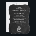 Invitation Mason Jar Black Chalkboard Mariage campagnard rust<br><div class="desc">Ce faire-part de mariage noir minimaliste avec un bocal de mason sur un arrière - plan en damier noir est parfait pour inviter vos invités à votre fête de mariage rustique,  de jardin ou de grange.</div>