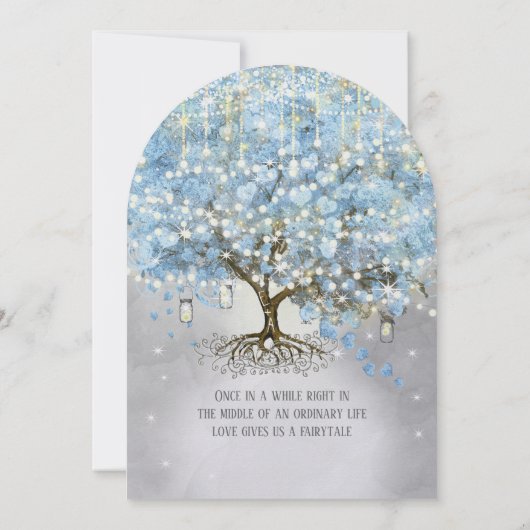 Invitation Mason Jar Bleu Argent Coeur Feutre Arbre Fée Lumiè (Dos)