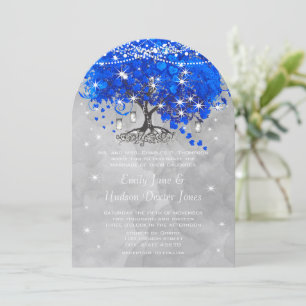 Invitation Mason Jar Bleu Coeur Feuille Arbre gris Aquarelle