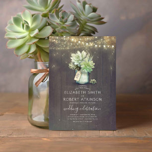 Invitation Mason Jar Bouquet Succulent Mariage campagnard rus