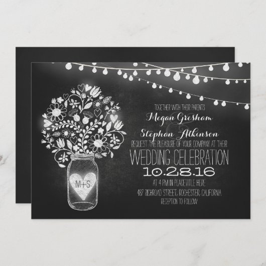 Invitation mason jar chalkboard lumières mariage invite (Devant / Derrière)