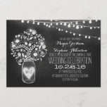 Invitation mason jar chalkboard lumières mariage invite<br><div class="desc">Faire-part de mariage en damier avec bocal en maçon à fleurs rustique et composition des lampes à cordes. — Tous les éléments de conception créés par Jinaiji</div>