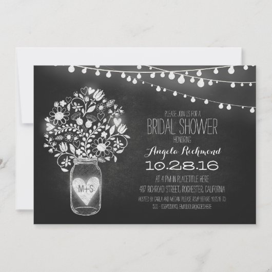 Invitation mason jar chalkboard & lumières nuptiale douche (Devant)
