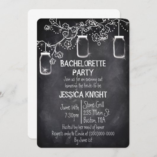 Invitation Mason Jar Chalkboard Rustique Bachelorette Party I (Devant / Derrière)