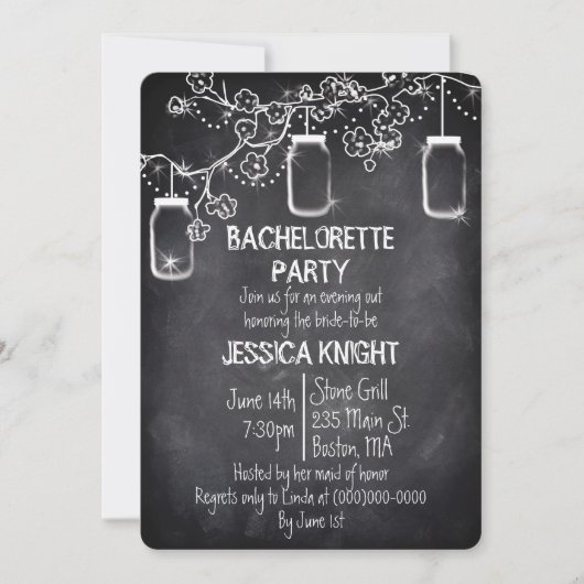 Invitation Mason Jar Chalkboard Rustique Bachelorette Party I (Devant)