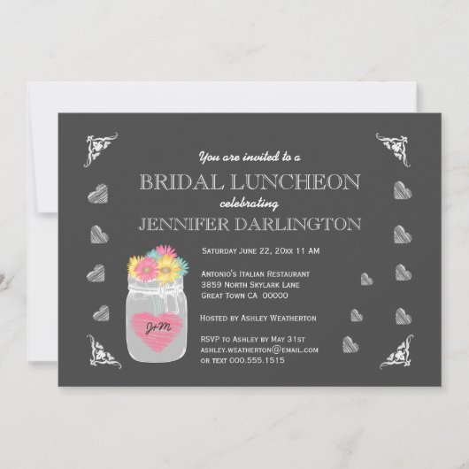 Invitation Mason Jar Chalkboard Rustique Bridal Luncheon A01C (Devant)