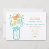 Invitation Mason Jar Coral Jaune Lime Jaune Floral Mariage (Devant)