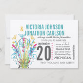 Invitation Mason Jar Coral Jaune Lime Jaune Floral Mariage (Devant)