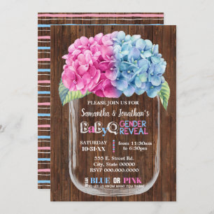Invitation Mason jar country chic genre révéler rose ou bleu