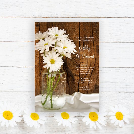 Invitation Mason Jar Daisies Pays Fiançailles Barn Party