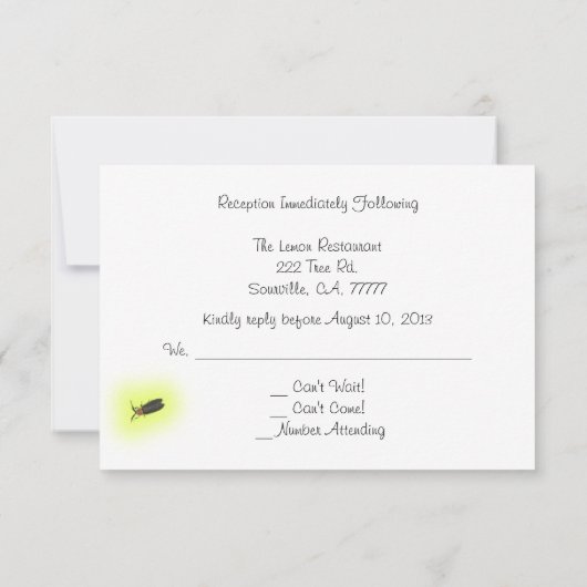 Invitation Mason Jar De Fireflies Réception RSVP (Dos)