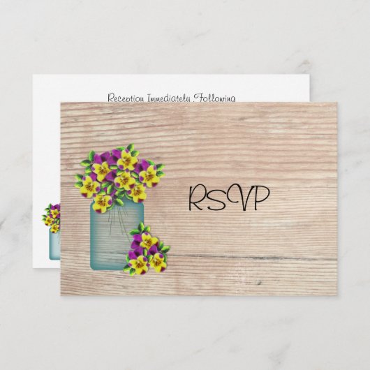 Invitation Mason Jar De Pansies Réception RSVP (Devant / Derrière)
