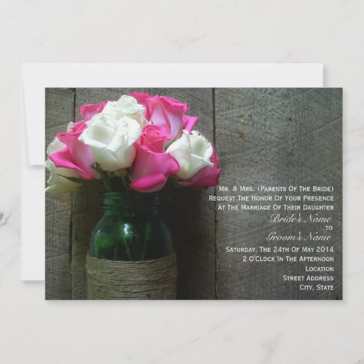 Invitation Mason Jar de rose et blanc Mariage de rose et de r (Devant)