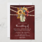 Invitation Mason Jar des Tournesols Bourgogne Tout en un Mari (Devant)