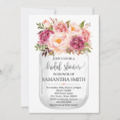 Invitation Mason jar douche nuptiale Pink floral country chic (Devant)