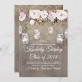 Invitation Mason Jar éclaire Floral Rustic Graduation Party (Devant / Derrière)